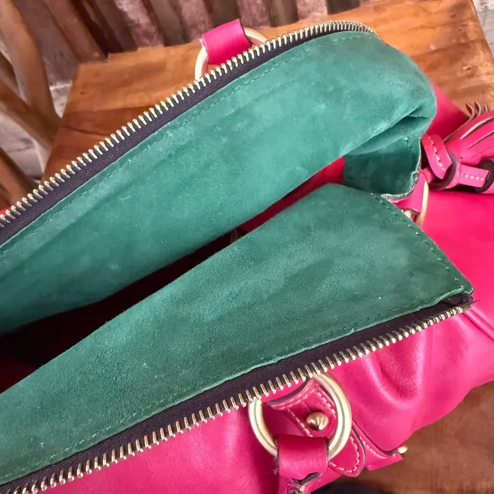 Dooney  Bourke 8L980 Large Florentine Leather Satchel Fuchsia Pink Crossbody Bag